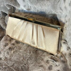 Gunne Sax Gold Satin Pleated Clutch with Metal Frame
